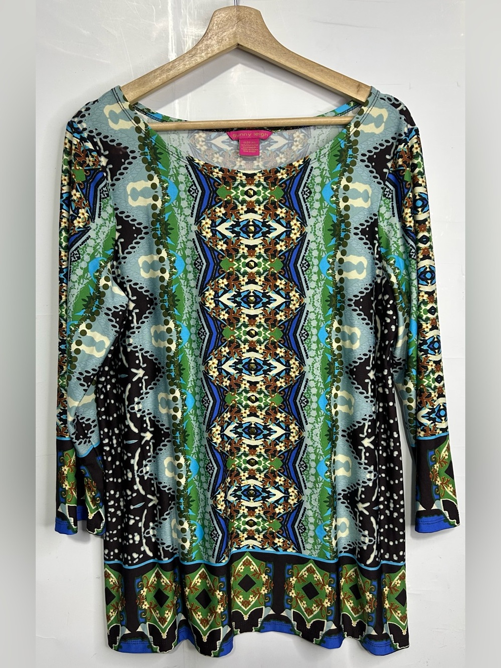 Sunny Leigh Geometric Print Long Sleeve Tunic Blouse XL